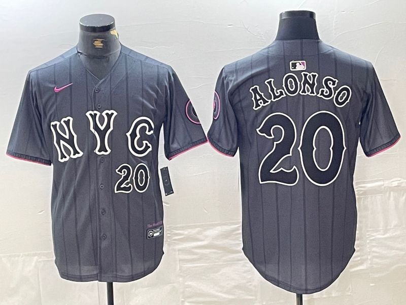 Men New York Mets #20 Alonso Black City Edition 2024 Nike MLB Jersey style 4->new york mets->MLB Jersey